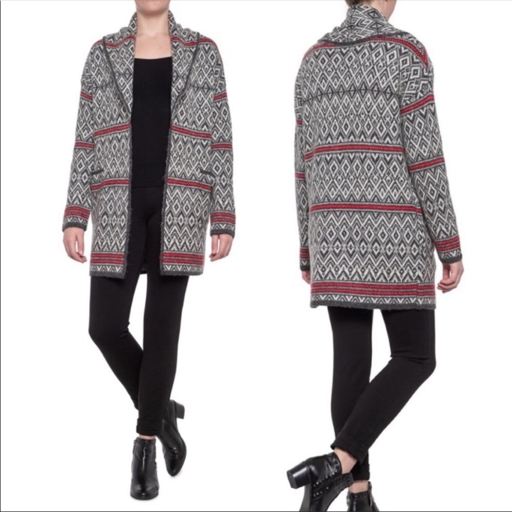 ASPEN Fair Isle Nordic Duster Cardigan Wool Blend Sweater